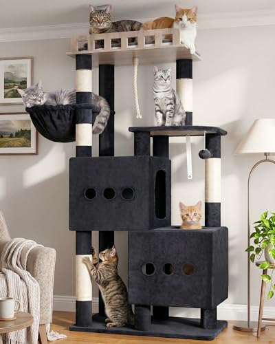 Cat Tree Sturdy Cat Tower with 2 Spacious Cat Condos GCT029G (60 inches / Dark Gray)