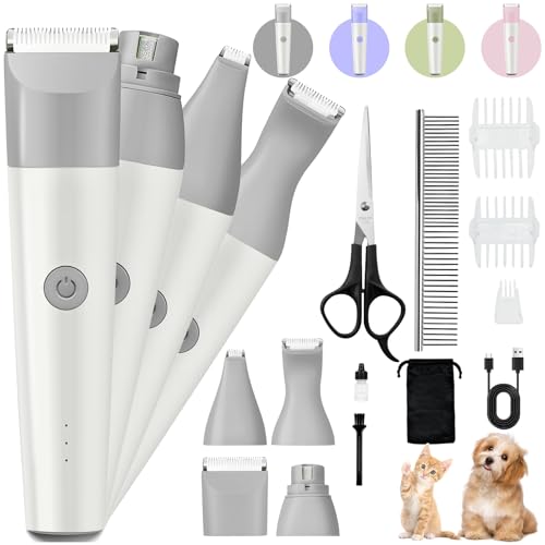 4 in 1 Rechargeable Dog Clippers Grooming Kit with 2 Speeds and Low Noise (Gray)