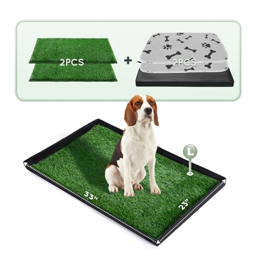 Grass Pee Pads for Dogs Potty with Foldable Dog Litter Box (Large for Dog＜ 28" Length)