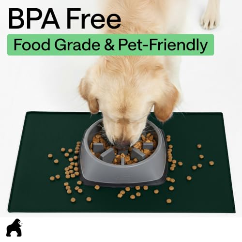 Dog Food Mat 100% Waterproof Silicone (Hunter Green / 26"l X 17"w)