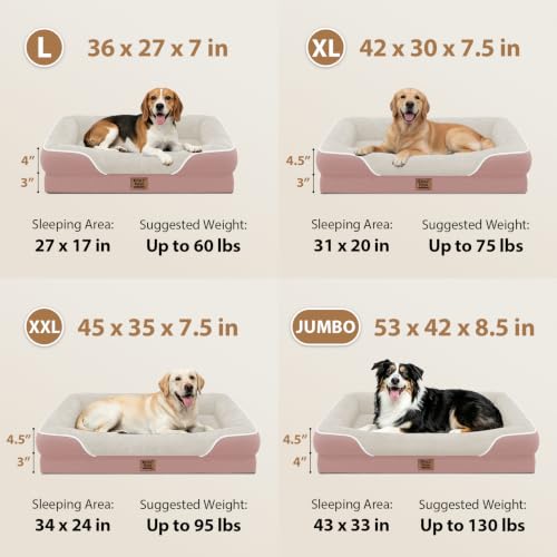 Waterproof Orthopedic Dog Bed for Large and Extra Large Dogs (Pink / 42"L x 30"W x 7.5"Th)