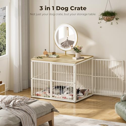 43'' XL Dog Crate Furniture with 3 Doors for Medium to Large Dogs (Natural Beech / 43.3"L x 29.9"W x 33.1"H)