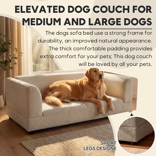 Oversized Dog Sofa Couch for Medium and Large Dogs with Backrest and Armrest (56.5 inch / Beige)
