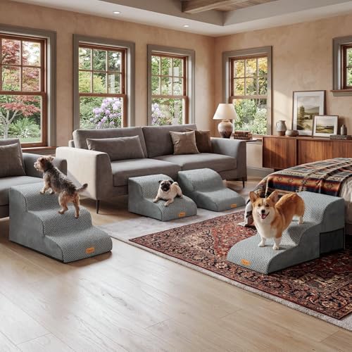 High Density Extended Foam Dog Ramp&Steps 3 Tiers (Grey / 33.1*15.7*15.7)