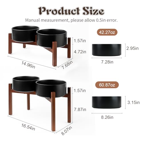 Raised Ceramic Dog Bowls Set with Non (42.27 Oz / Black)