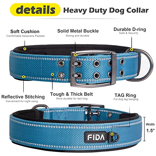 Heavy Duty Dog Collar for Large Dogs with Metal Belt Buckle (X-Large(24"-28") / Blue)