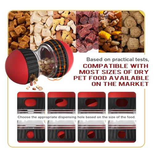 Dog Food Puzzle Toy Adjustable Treat Dispensing Food Dispenser Slow Feeder Bowls Puppy Enrichment Toy Ball Dog Interactive Chase Training Toys for Small Medium Large Dogs (Red - Single - Standard)