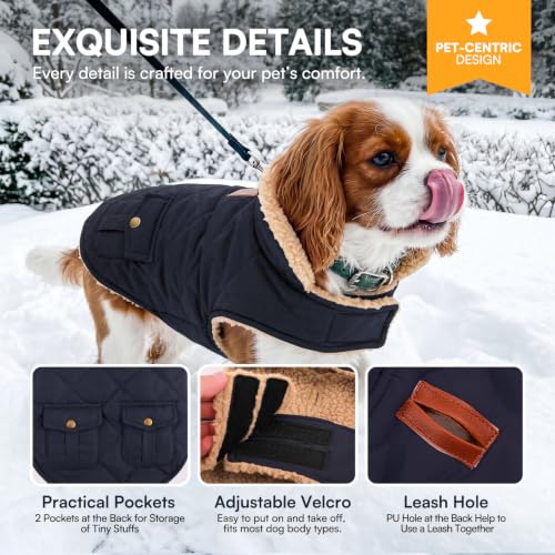 XL Warm Puffer Dog Jacket Ultra Thick Plush Quilting Winter Coat (X-Large / Dark Navy)