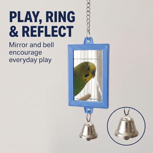 1Pc Random Color Pet Bird Mirror with Bell Interactive Parrot Toys for Budgies Parakeets Conures