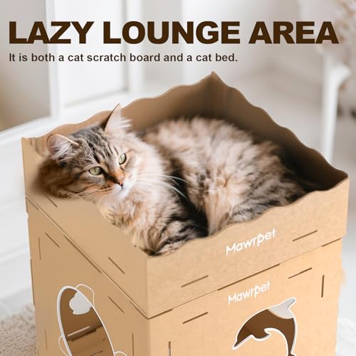 DIY Cat Scratcher Cardboard House (Kraft Brown / 6 Boxes + 2 Roofs + 2 Triangulars + 6 Scratchers)