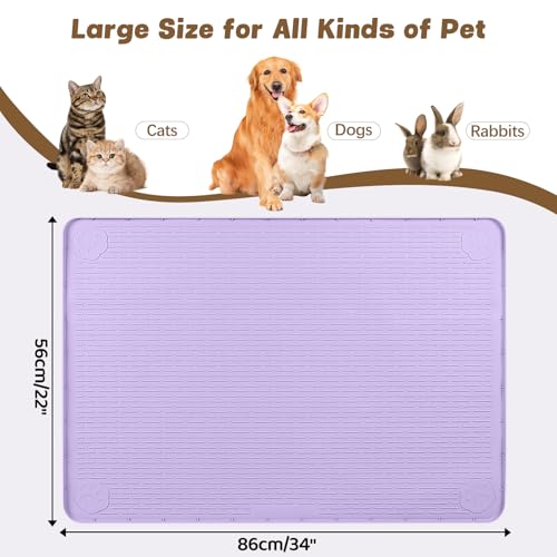 Cat Food Mat Extra Large Silicone Pet Bowl Mat 34''x22'' (Purple / 34"L x 22"W)