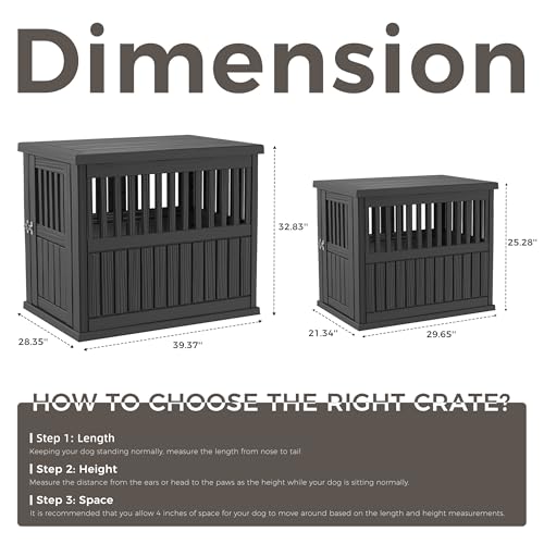 Dog House Resin Outdoor Dog Kennel with Ventilated Design (Black-B / 39.37*28.35*32.83 INCH)