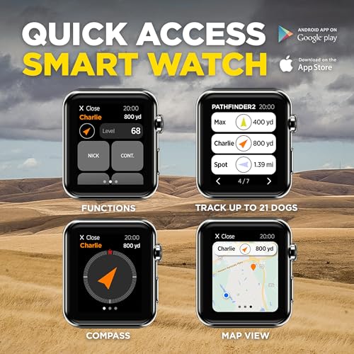 Pathfinder 2 GPS Dog Tracker e Collar 9 Mile Long Range LED Light No Monthly fees Free App Waterproof Smartwatch Control Satellite Real Time Tracking Multiple Dogs Smartphone Required (Pathfinder 2 / 35 lbs and up)