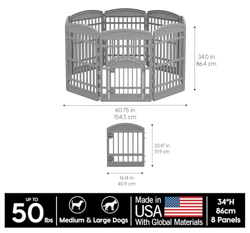 8 Panel Dog Playpen (8 Panel - 34" H / Gray)