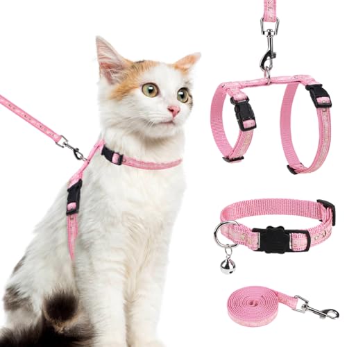 Cat Harness with Leash and Collar Set (Medium / Pink)