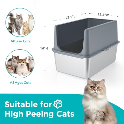 Stainless Steel Litter Box with Lid (16"H - Grey)