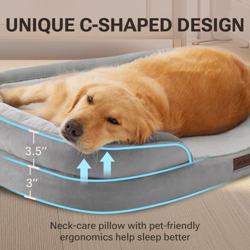 Orthopedic XL Dog Bed for Large Dogs with Faux Fur Top (XL (42"x32") / Grey)