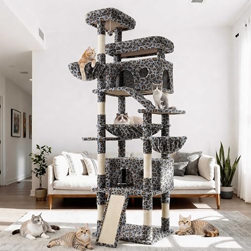 80 Inch Cat Tree (Grey Leopard Print)