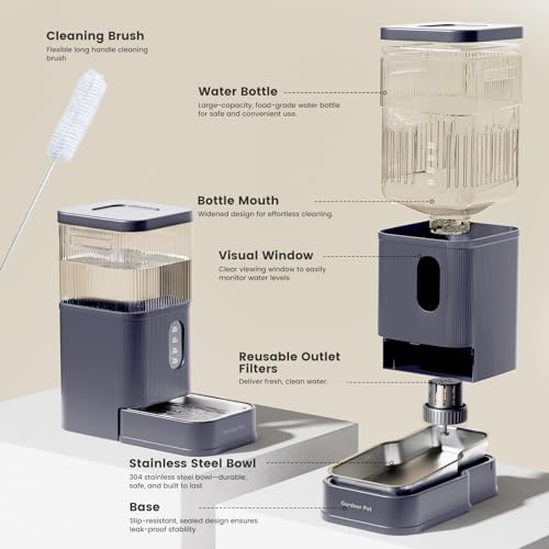 2.9 Gallon Automatic Dog Water Dispenser with Stainless Steel Bowl (Grey / 2.9 Gallon)