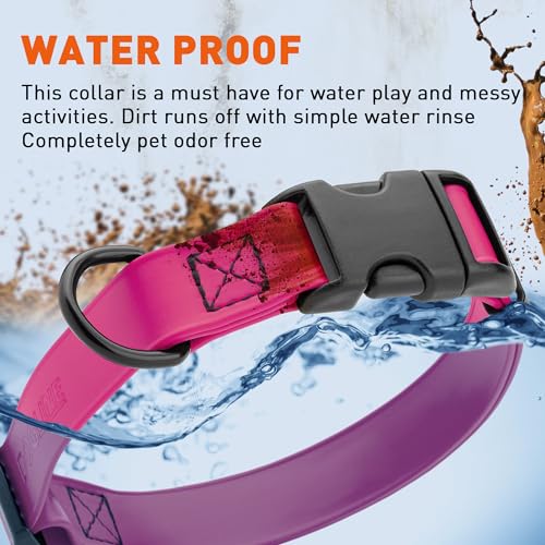 Biothane Waterproof Dog Collar with Quick Release Buckle Strong Coated Nylon Webbing with Odor (3/4"W by 12-19"L / Magenta Pink)