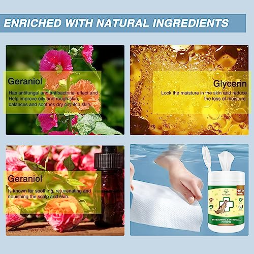 Antifungal and Antibacterial All Natural Wipes for Dogs & Cats