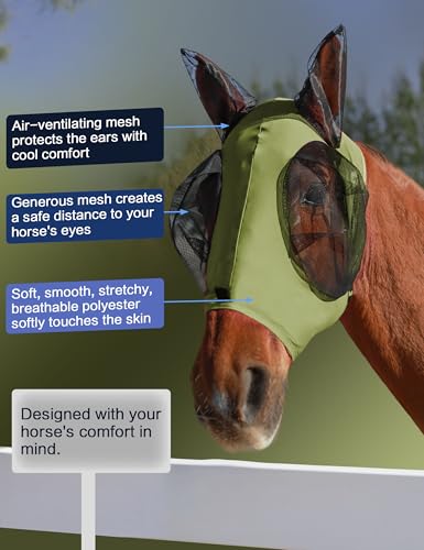 Horse Fly Mask with Ears (Olive Green / Medium)