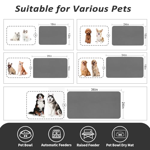 Dog Food Mat Absorbent Cat Mat for Food and Water (Dark Grey / 24"L x 16"W)