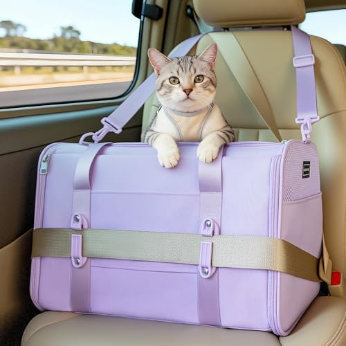 Large Cat Carrier with Patented Safety Buckles (19.0"L x 12.0"W x 12.0"H / Purple)