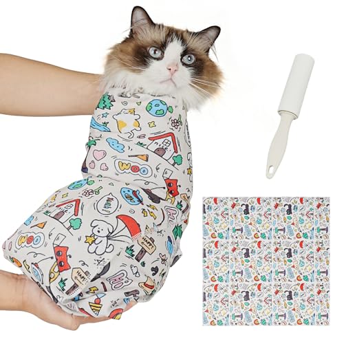 Cat Grooming Wrap for Nail Trimming (XL-31.5in ( Weight:＜ 25lbs ) / Cartoon)