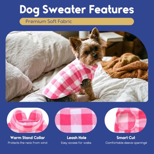 Dog Sweater Plaid Fleece Vest Puppy Shirt for Small Medium Dogs (Medium / Plaid-Pink)