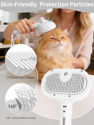 3 in 1 Dog Steam Brush with Storage Rope for Reducing Flying Fur & Static (White)