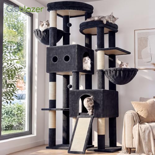 Sturdy Cat Tower for Indoor Cats 20lbs (Dark Grey / 76 inch)