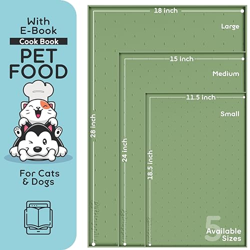 Dog Food Mat 28x18 Raised Edges Dogs Mat for Food and Water Prevent Spill (28"L x 18"W / Eucalyptus)