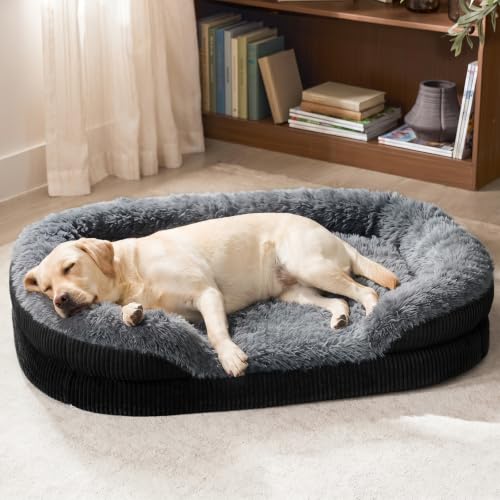 Fluffy Orthopedic Dog Beds Large Sized Dog (Black / XL-PLUS (45"x 32"x 7"))