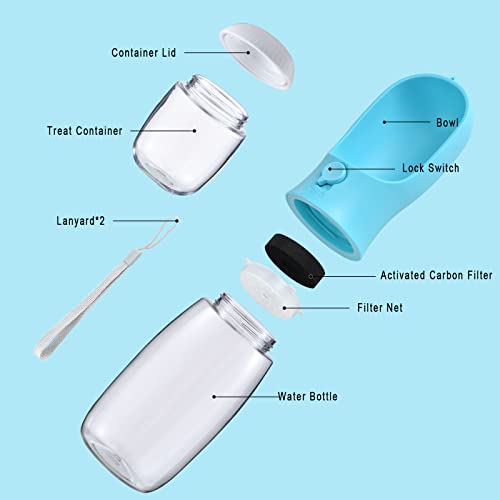 Dog Water Bottle Portable with Food Container & Filter for Travel (#05 Pinkish Orange / 19oz)