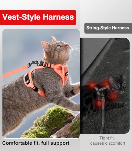 Cat Harness and Leash for Walking Escape Proof Soft Adjustable Cat Leash (Orange / S (7-12lb))