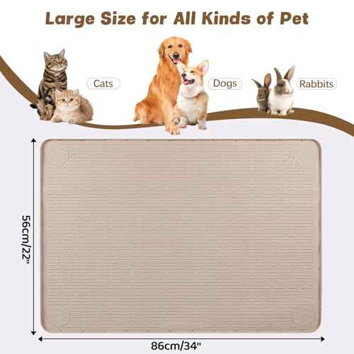 Cat Food Mat Extra Large Silicone Pet Bowl Mat 34''x22'' (Khaki / 34"L x 22"W)