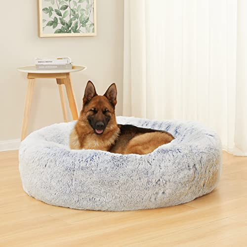 Calming Fluffy Donut Dog Bed for X (45.0"L x 45.0"W x 10.0"Th / Light Blue)