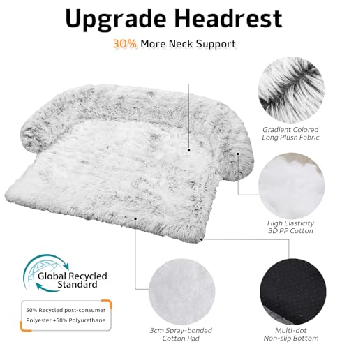 Calming Dog Bed Fluffy Plush Dog Mat for Furniture Protector with Removable Washable Cover for Large Medium Small Dogs and Cats (Light Grey / 31.0"L x 23.5"W x 5.0"Th)
