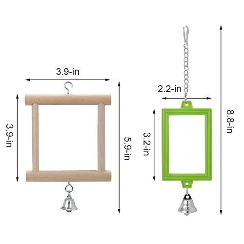 4 PCS Bird Mirror with Bell Hanging Interactive Toy (Multi-colored)