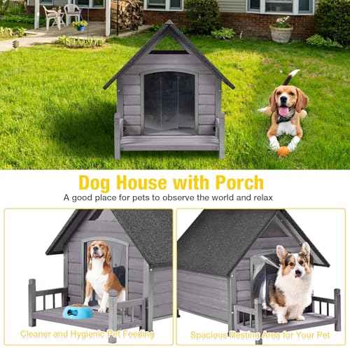 Dog House Outdoor Waterproof Dog Kennel for Small to Medium Size Dogs Doghouse Puppy Shelter with Elevated Floor for Winter (Grey-A / Medium)