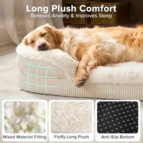 Fluffy Orthopedic Dog Beds Large Sized Dog (Cream / XL (42"x 32"x 7"))