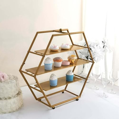 Efavormart 3 Tier Metal Hexagon Cupcake Stand 21" Matte Gold (3-Tier 21" Hexagon / Gold)