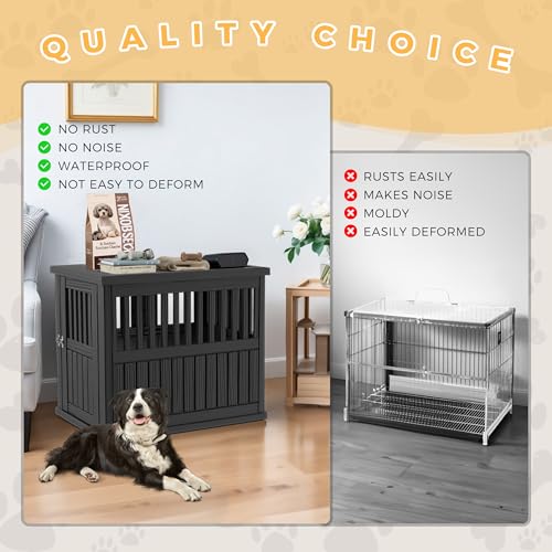 Dog House Resin Outdoor Dog Kennel with Ventilated Design (Black-B / 39.37*28.35*32.83 INCH)