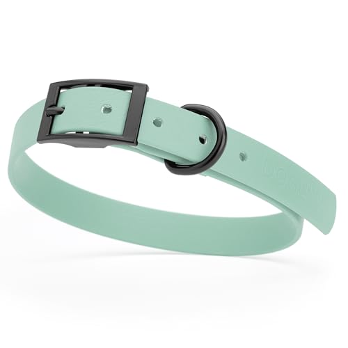 Biothane Waterproof Dog Collar Strong Coated Nylon Webbing with Black Hardware Odor (W3/4" x L15-18" / Sage Green)