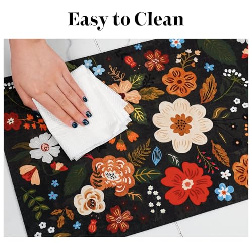 Dog Food Mats for Floors (Black / 20"L x 12"W)