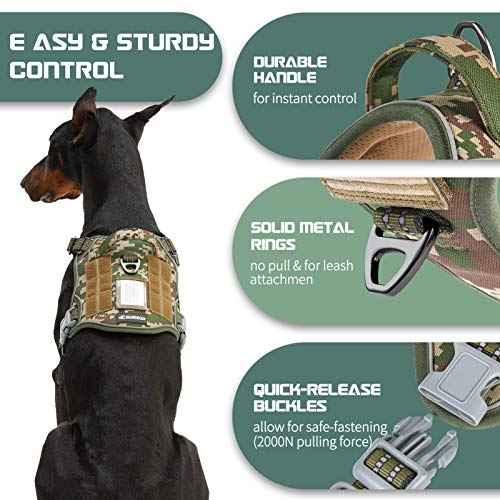 Tactical Dog Harness for Large Dogs No Pull (Forest Camo / XL(Neck:22-31", Chest:23-42"))