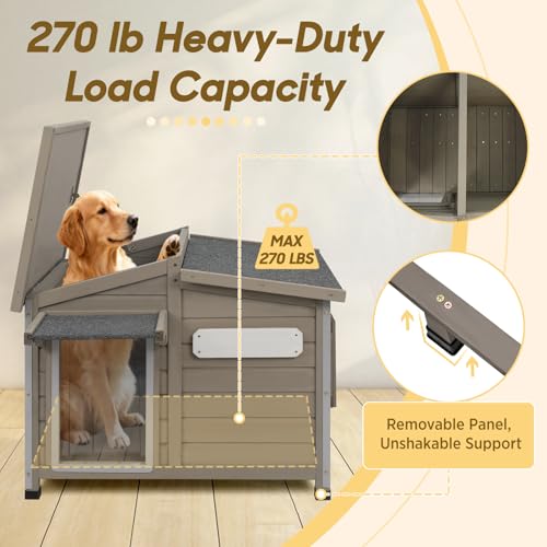 Outdoor Wooden Dog House for Small & Medium Dogs (Grey / 43.5"D x 29.5"W x 33.5"H)