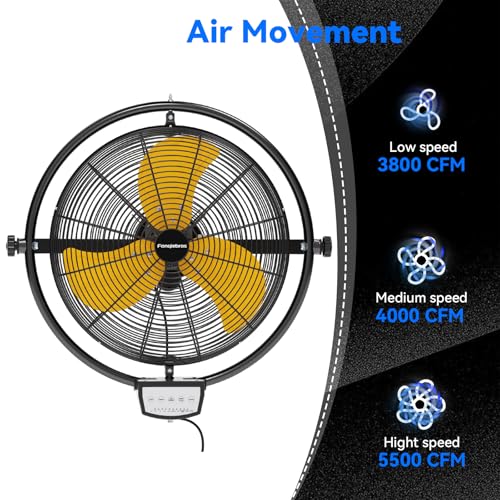 2 PCS 20 IN 5500 CFM Remote Control Wall Mount Fan (Yellow / 20 inches (pack of 2))