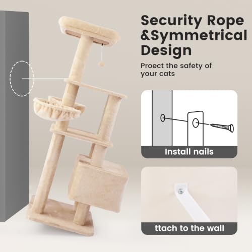 65in Large Cat Tree Heavy Duty Tower Condo & Sisal Posts for Cats (Beige / 65 in)